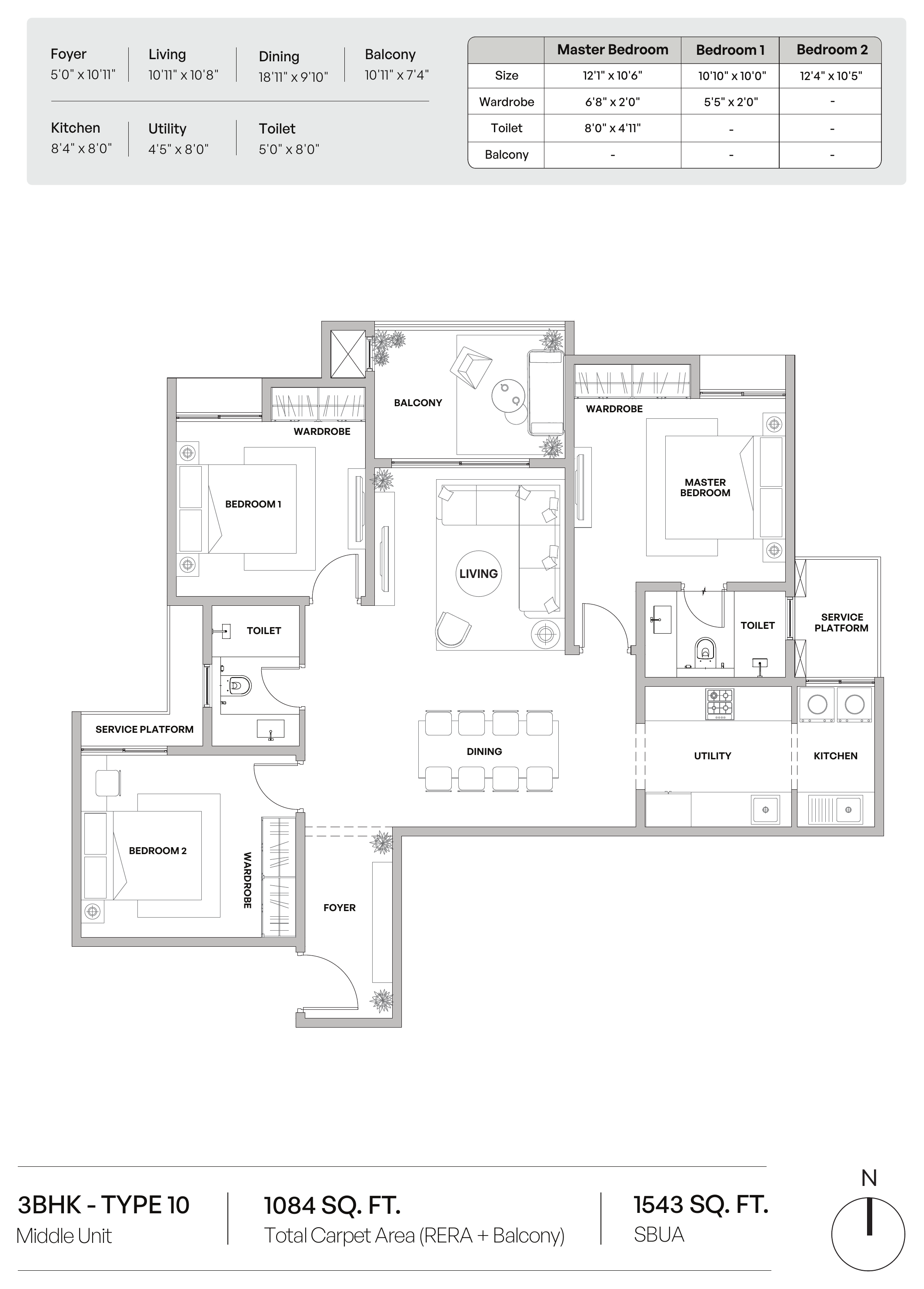3 BHK Type 1 Floor Plan
