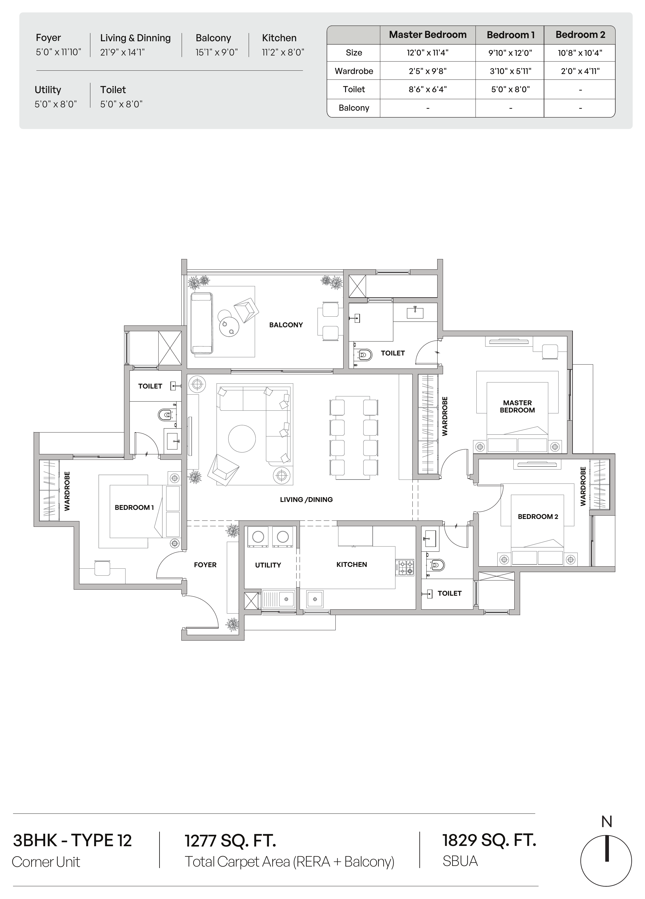 3 BHK Type 2 Floor Plan