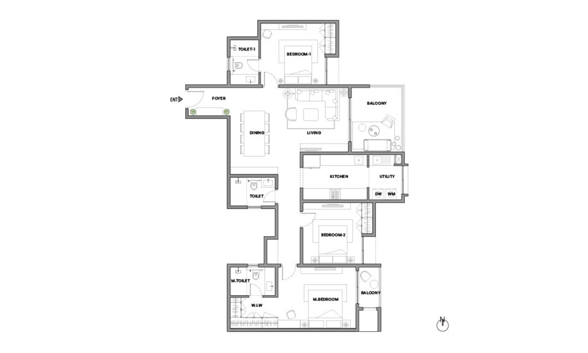 3 BHK Type 1 Unit Details