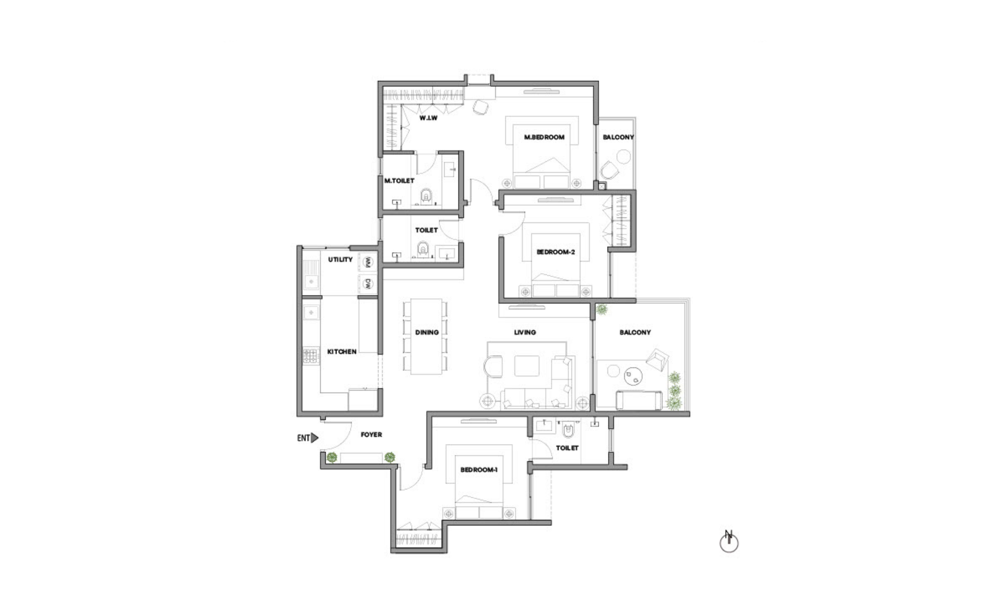 3 BHK Type 2 Unit Details